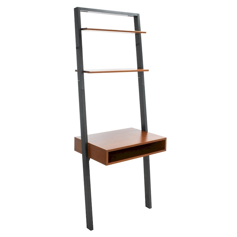 Leaning Desk with 2 Shelves - Black Ladder Style Home Office Desk 76.9" H x 28" W - Industrial Farmhouse Writing Desk