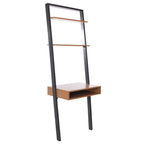Leaning Desk with 2 Shelves - Black Ladder Style Home Office Desk 76.9" H x 28" W - Industrial Farmhouse Writing Desk
