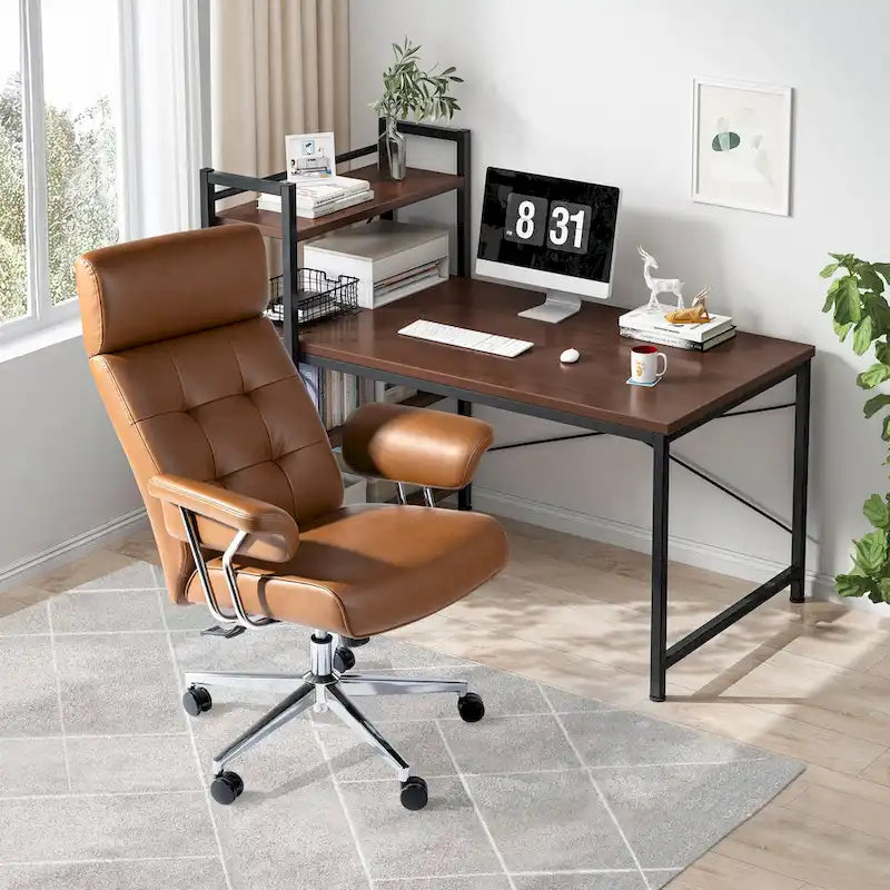 Ergonomic High-Back Office Chair with PU Leather, 360° Swivel, Height Adjustable, Tufted Design