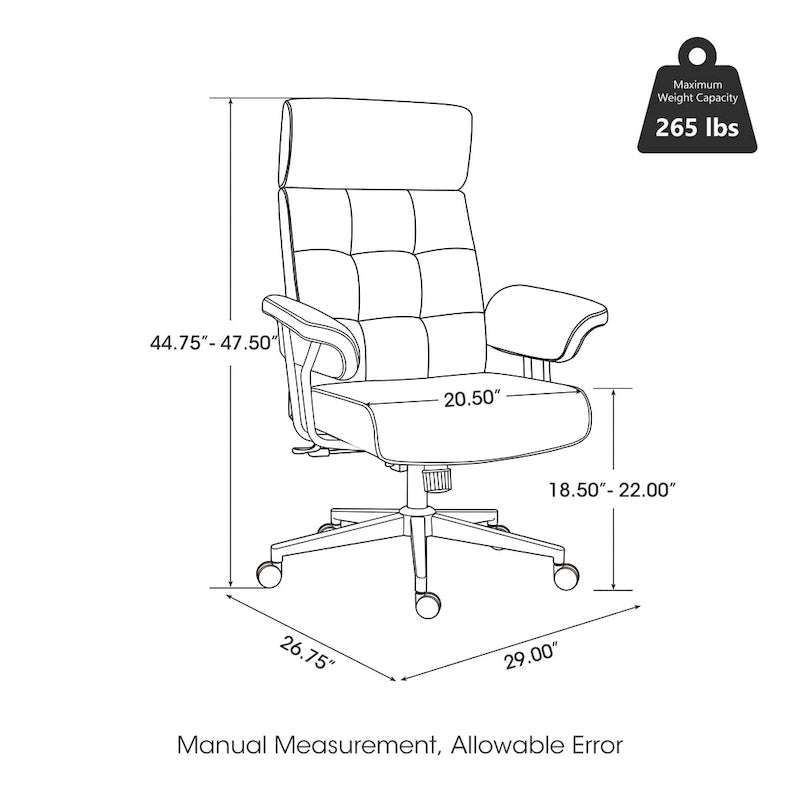Ergonomic High-Back Office Chair with PU Leather, 360° Swivel, Height Adjustable, Tufted Design