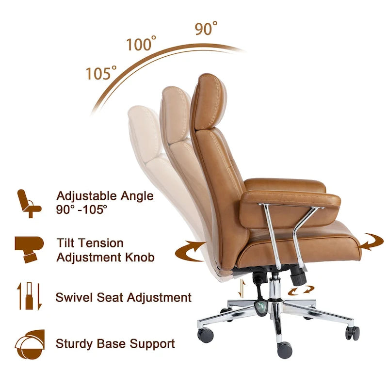 Ergonomic High-Back Office Chair with PU Leather, 360° Swivel, Height Adjustable, Tufted Design