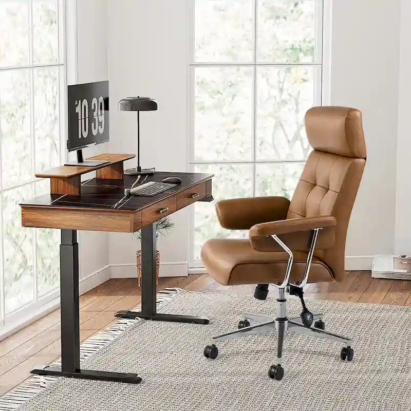 Ergonomic High-Back Office Chair with PU Leather, 360° Swivel, Height Adjustable, Tufted Design