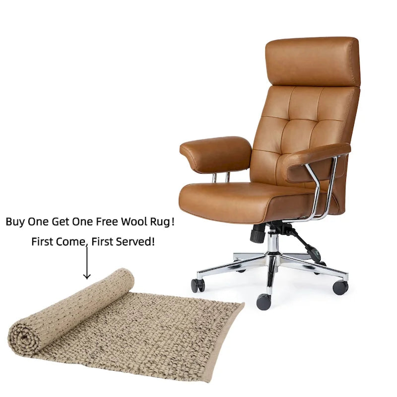 Ergonomic High-Back Office Chair with PU Leather, 360° Swivel, Height Adjustable, Tufted Design