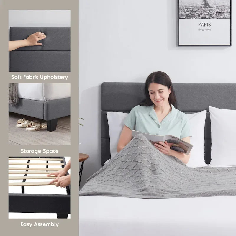 Nestl Horizontal Channel Upholstered Platform Bed