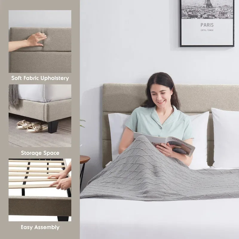 Nestl Horizontal Channel Upholstered Platform Bed