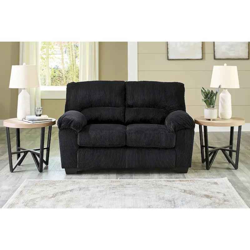 Contemporary Corduroy Loveseat with Cushions, Platform Foundation, 63" W x 38" D x 40" H