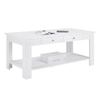 2 Drawer Coffee Table with Shelf - 40x20x18 Inch Black Rectangular Wood Storage Table for Living Room