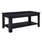 2 Drawer Coffee Table with Shelf - 40x20x18 Inch Black Rectangular Wood Storage Table for Living Room