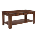 2 Drawer Coffee Table with Shelf - 40x20x18 Inch Black Rectangular Wood Storage Table for Living Room