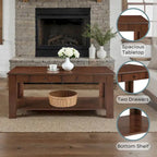 2 Drawer Coffee Table with Shelf - 40x20x18 Inch Black Rectangular Wood Storage Table for Living Room