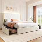 Velvet Platform Bed Frame - Wingback Headboard with RGB LED Lights, 4 Storage Drawers, Noise-Free Metal Frame, Easy Assembly