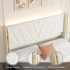 Velvet Platform Bed Frame - Wingback Headboard with RGB LED Lights, 4 Storage Drawers, Noise-Free Metal Frame, Easy Assembly