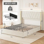 Velvet Platform Bed Frame - Wingback Headboard with RGB LED Lights, 4 Storage Drawers, Noise-Free Metal Frame, Easy Assembly