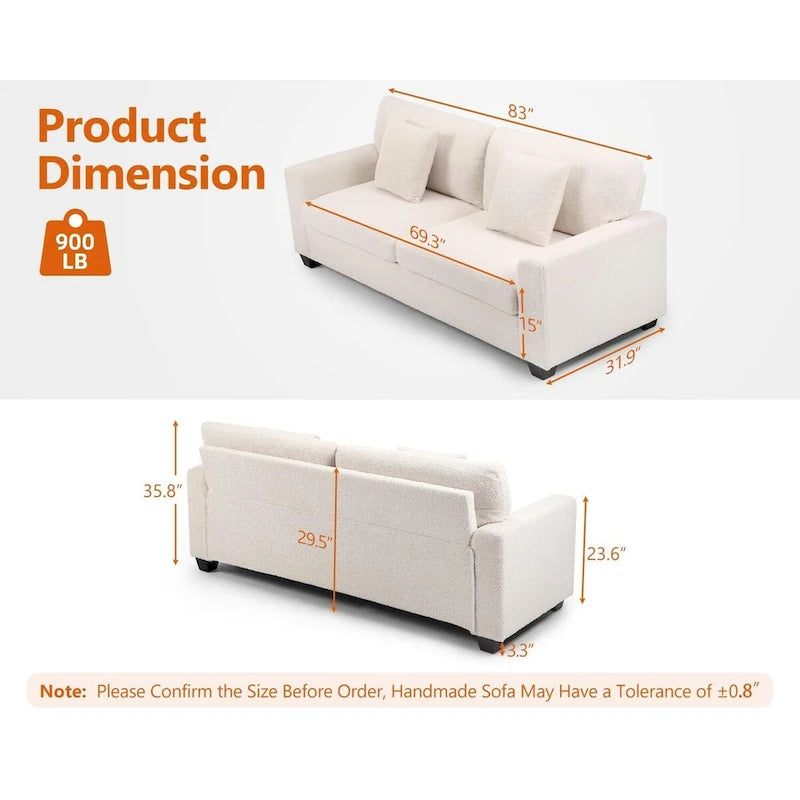 83" Modern Loveseat Sofa Couch with Boucle Fabric, 900LB Capacity, Beige Living Room Furniture
