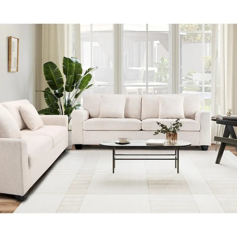 83" Modern Loveseat Sofa Couch with Boucle Fabric, 900LB Capacity, Beige Living Room Furniture
