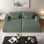 102 Corduroy Cloud Chaise Sectional with Reclining Sofa Bed, No-Assembly Design & Ergonomic Backrest