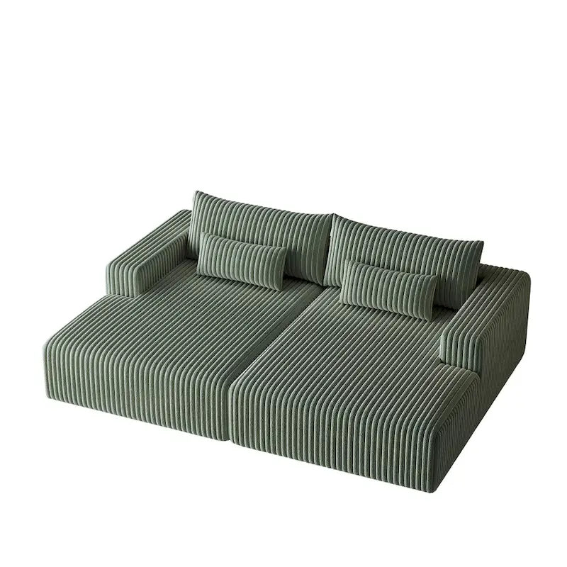 102 Corduroy Cloud Chaise Sectional with Reclining Sofa Bed, No-Assembly Design & Ergonomic Backrest