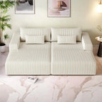 102 Corduroy Cloud Chaise Sectional with Reclining Sofa Bed, No-Assembly Design & Ergonomic Backrest