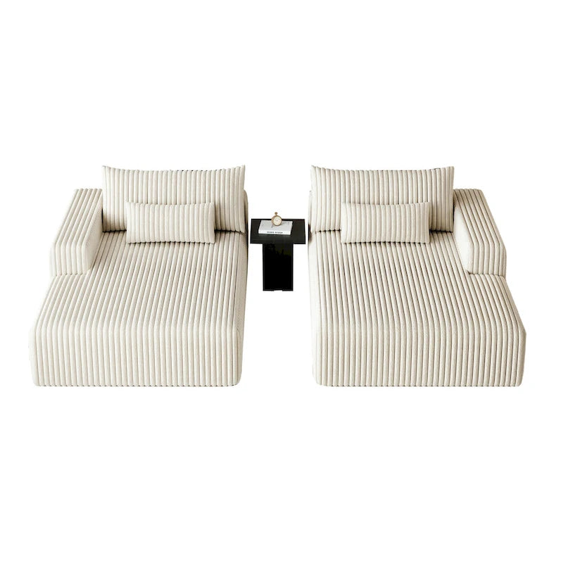 102 Corduroy Cloud Chaise Sectional with Reclining Sofa Bed, No-Assembly Design & Ergonomic Backrest