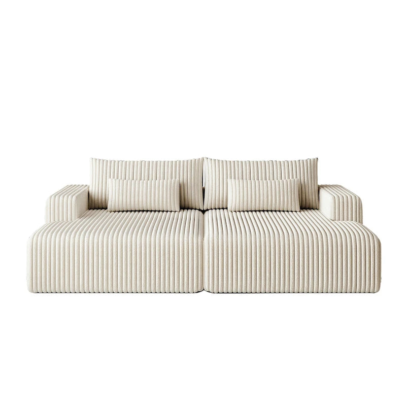 102 Corduroy Cloud Chaise Sectional with Reclining Sofa Bed, No-Assembly Design & Ergonomic Backrest