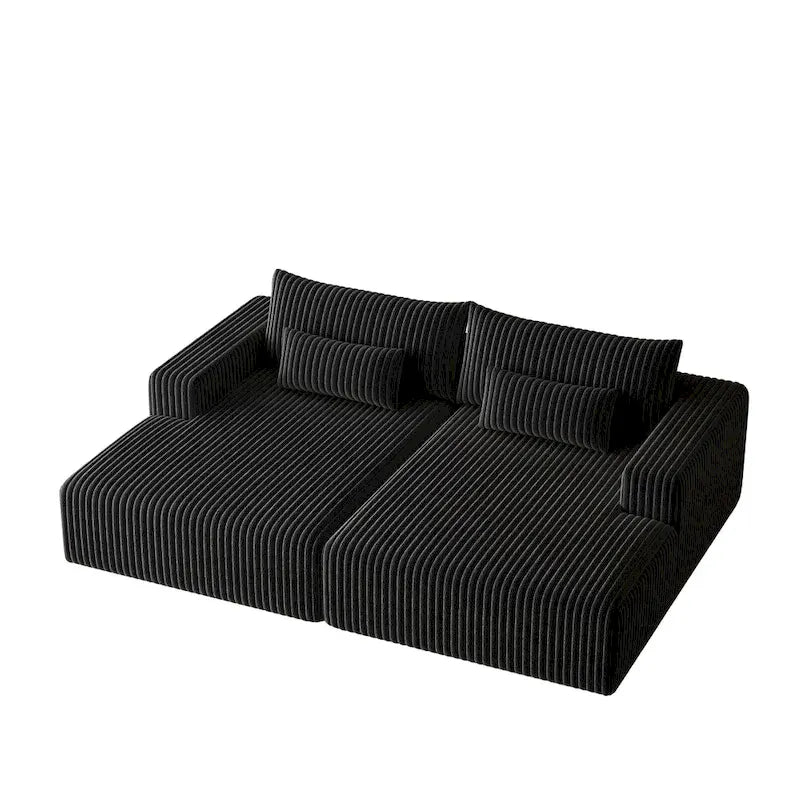 102 Corduroy Cloud Chaise Sectional with Reclining Sofa Bed, No-Assembly Design & Ergonomic Backrest