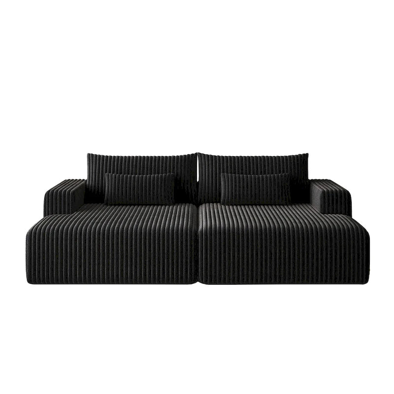 102 Corduroy Cloud Chaise Sectional with Reclining Sofa Bed, No-Assembly Design & Ergonomic Backrest