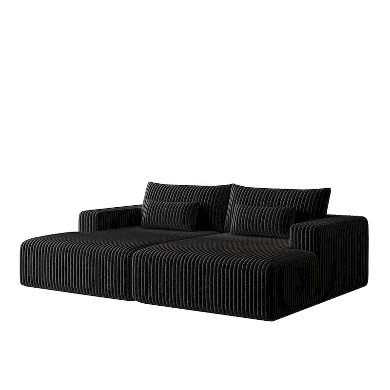 102 Corduroy Cloud Chaise Sectional with Reclining Sofa Bed, No-Assembly Design & Ergonomic Backrest