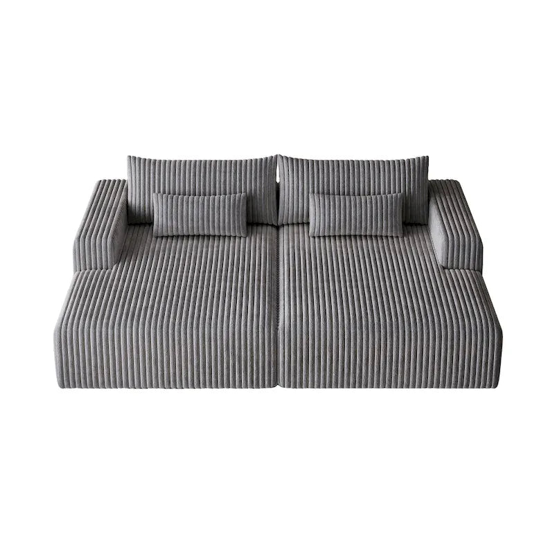 102 Corduroy Cloud Chaise Sectional with Reclining Sofa Bed, No-Assembly Design & Ergonomic Backrest