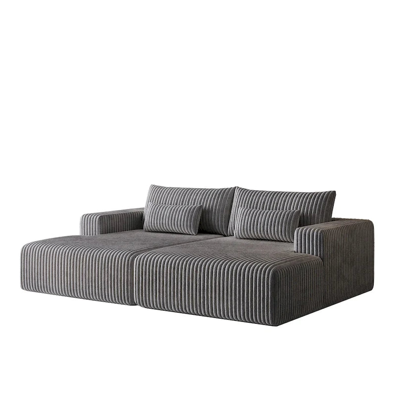 102 Corduroy Cloud Chaise Sectional with Reclining Sofa Bed, No-Assembly Design & Ergonomic Backrest