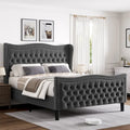 King Size Modern Style Velvet Platform Bed with Upholstered Headboard for Bedroom