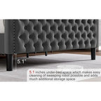 King Size Velvet Upholstered Platform Bed with Tufted Wingback Headboard - 80x76 Inch Grey Bedroom Furniture