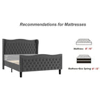 King Size Velvet Upholstered Platform Bed with Tufted Wingback Headboard - 80x76 Inch Grey Bedroom Furniture