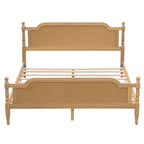 King Size Platform Bed Frame with Natural Rattan Headboard & Footboard - French Provincial Style Solid Pine Wood Bed