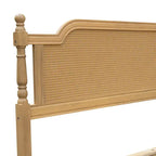 King Size Platform Bed Frame with Natural Rattan Headboard & Footboard - French Provincial Style Solid Pine Wood Bed