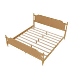 King Size Platform Bed Frame with Natural Rattan Headboard & Footboard - French Provincial Style Solid Pine Wood Bed