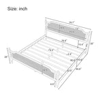 King Size Platform Bed Frame with Natural Rattan Headboard & Footboard - French Provincial Style Solid Pine Wood Bed