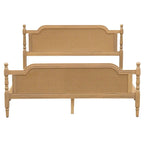 King Size Platform Bed Frame with Natural Rattan Headboard & Footboard - French Provincial Style Solid Pine Wood Bed