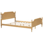 King Size Platform Bed Frame with Natural Rattan Headboard & Footboard - French Provincial Style Solid Pine Wood Bed