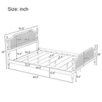 King Size Platform Bed Frame with Natural Rattan Headboard & Footboard - French Provincial Style Solid Pine Wood Bed