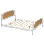 King Size Platform Bed Frame with Natural Rattan Headboard & Footboard - French Provincial Style Solid Pine Wood Bed