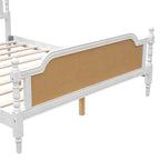 King Size Platform Bed Frame with Natural Rattan Headboard & Footboard - French Provincial Style Solid Pine Wood Bed