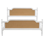 King Size Platform Bed Frame with Natural Rattan Headboard & Footboard - French Provincial Style Solid Pine Wood Bed