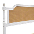 King Size Platform Bed Frame with Natural Rattan Headboard & Footboard - French Provincial Style Solid Pine Wood Bed