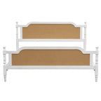 King Size Platform Bed Frame with Natural Rattan Headboard & Footboard - French Provincial Style Solid Pine Wood Bed