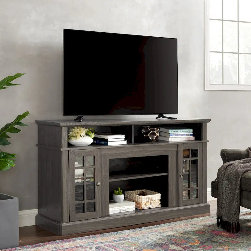 58" TV Stand Entertainment Center with Storage for TVs up to 65" - Dark Walnut Wood Finish