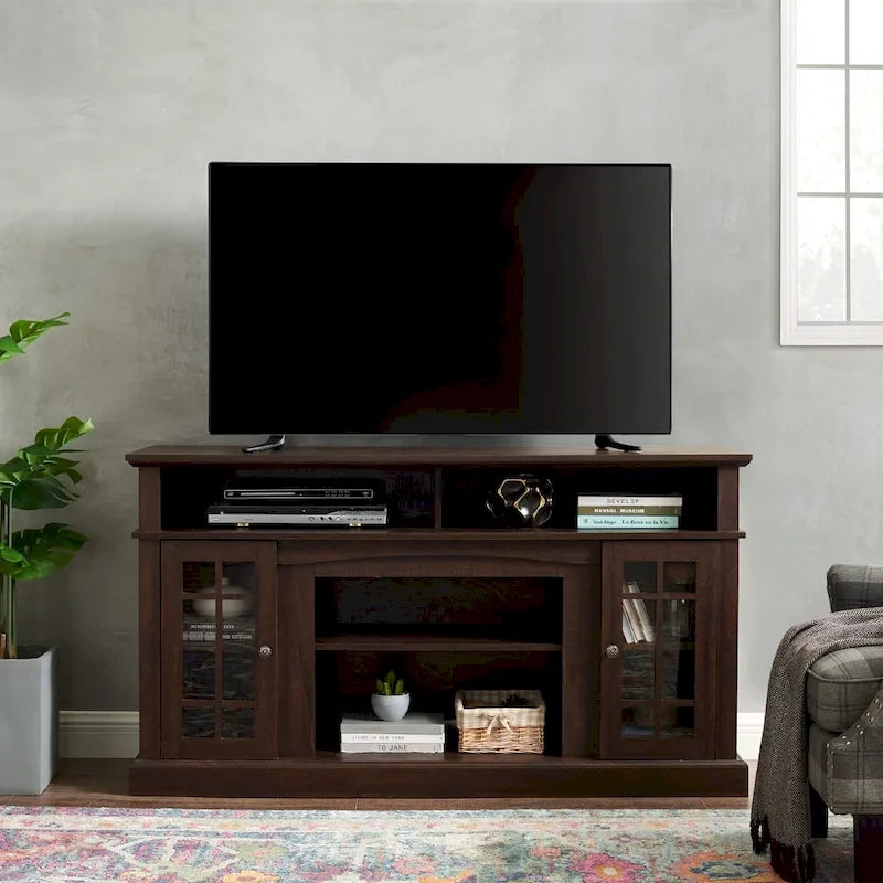 58" TV Stand Entertainment Center with Storage for TVs up to 65" - Dark Walnut Wood Finish