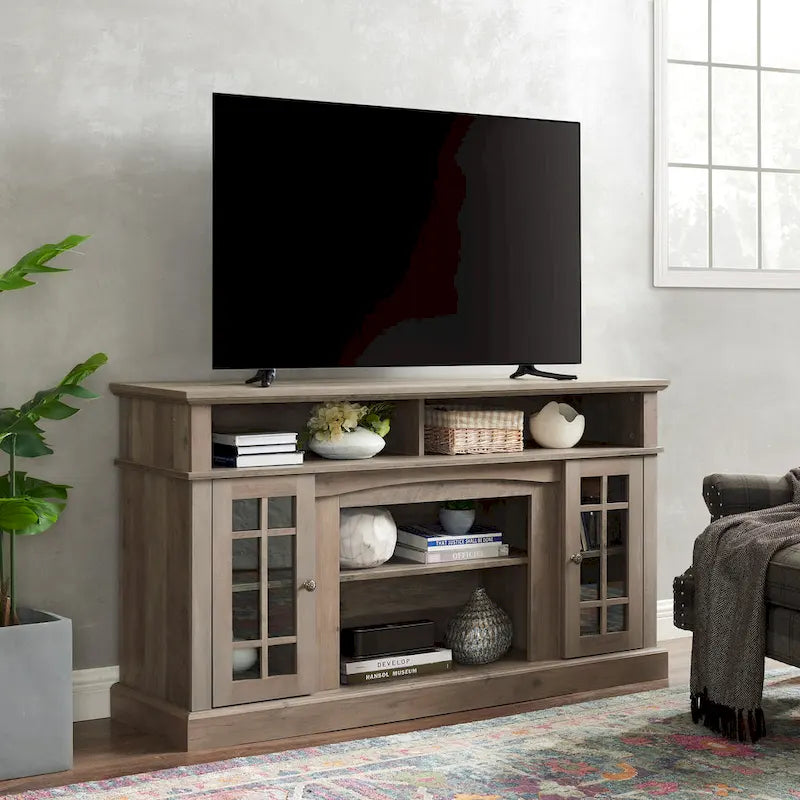 58" TV Stand Entertainment Center with Storage for TVs up to 65" - Dark Walnut Wood Finish