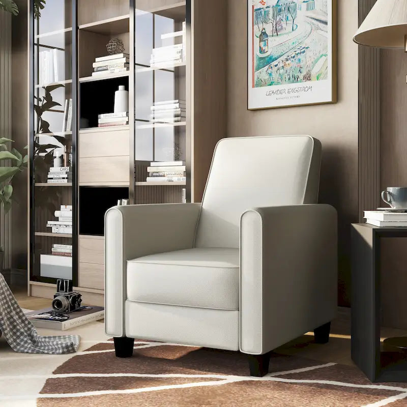 Traditional Fabric Recliner Chair with Footrest - 36.5"H Welted Padded Armchair, 250 lbs Capacity - Beige/Blue/Grey