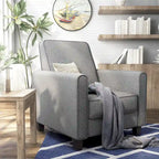 Traditional Fabric Recliner Chair with Footrest - 36.5"H Welted Padded Armchair, 250 lbs Capacity - Beige/Blue/Grey