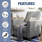 Traditional Fabric Recliner Chair with Footrest - 36.5"H Welted Padded Armchair, 250 lbs Capacity - Beige/Blue/Grey